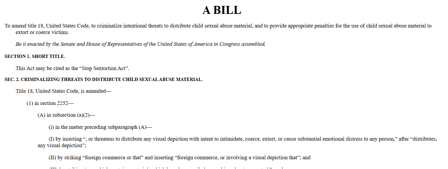 Bill page showing a short title and early sections.